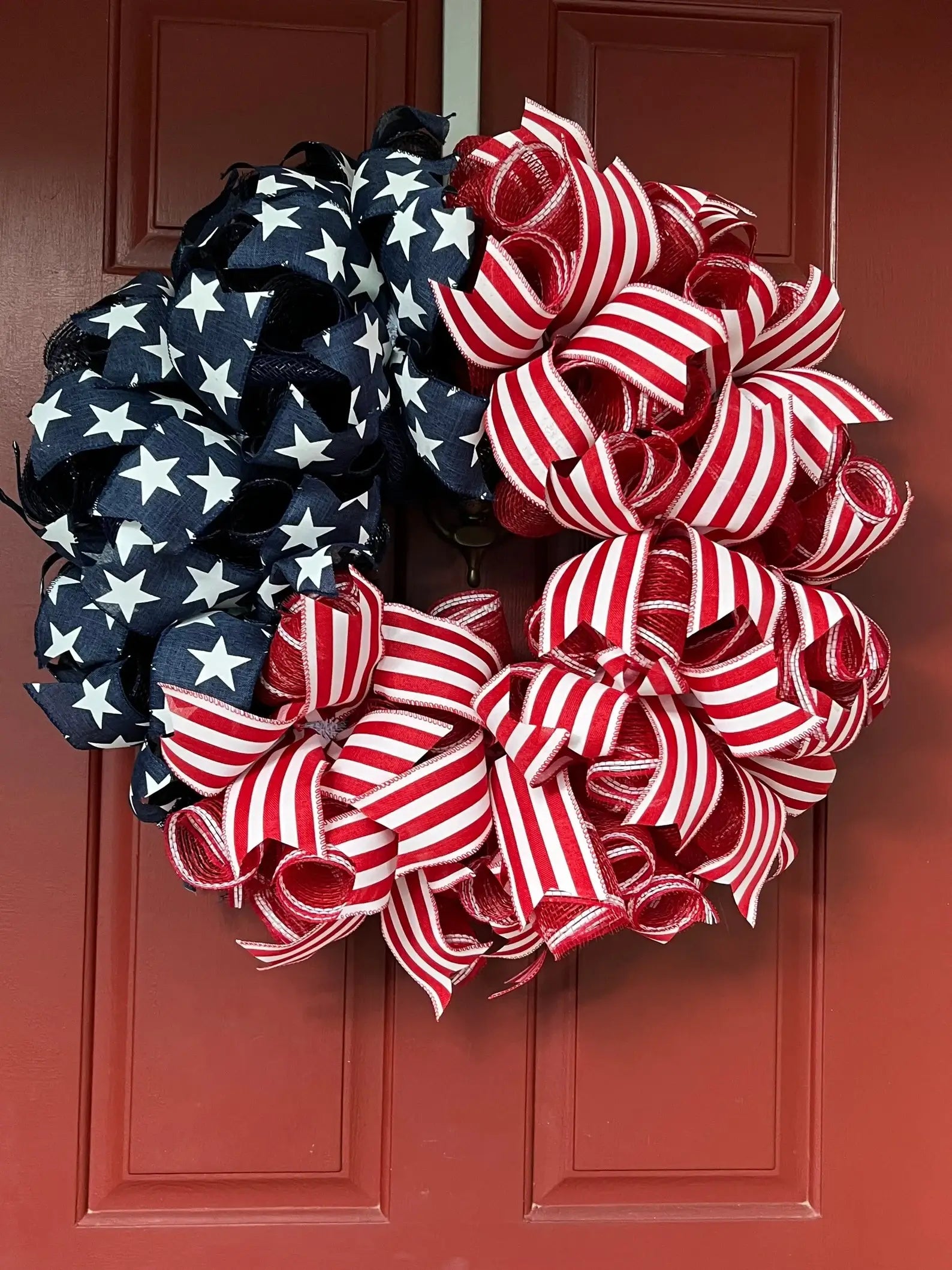 4th july ribbon wreath on a door