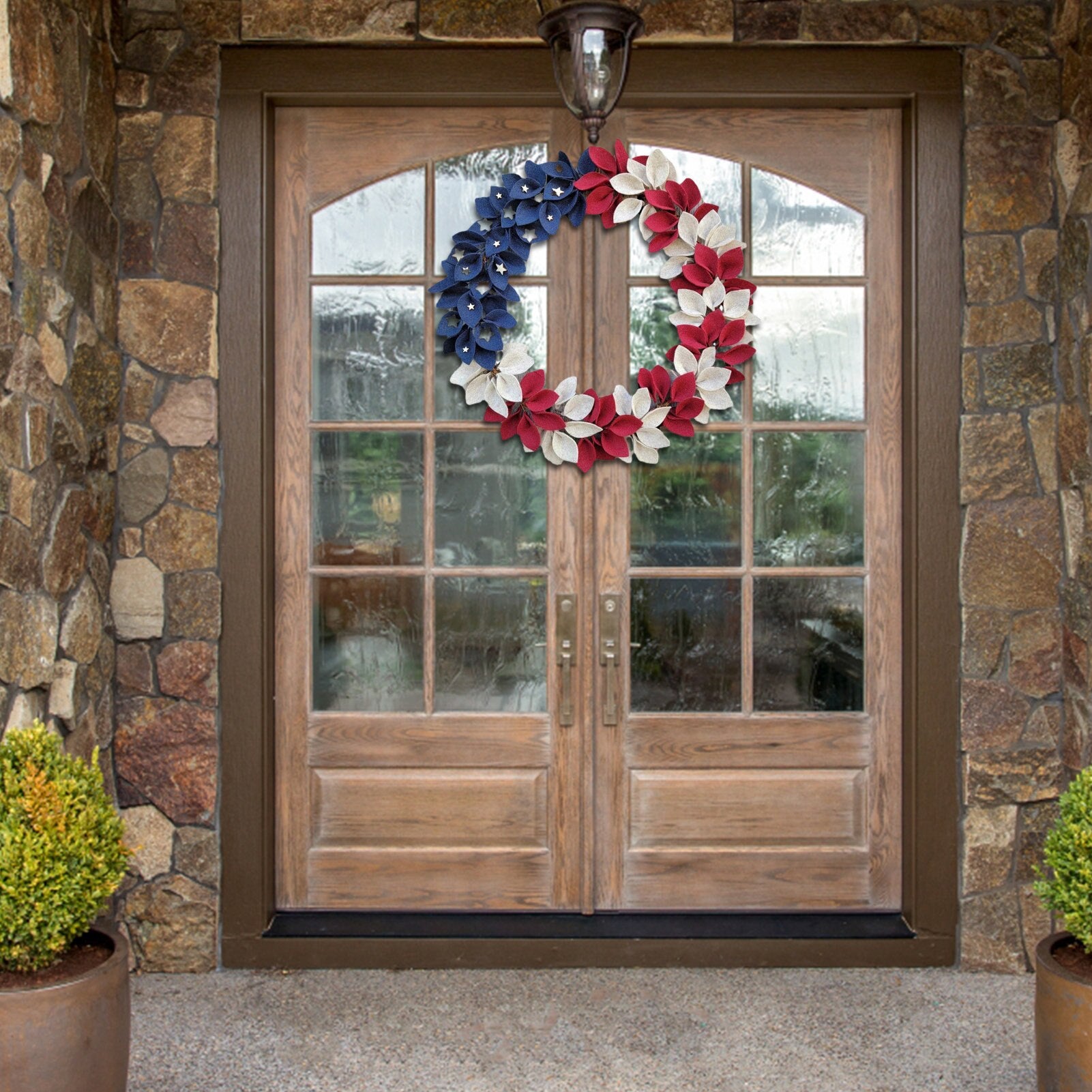 wreaths on doors and wall