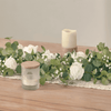 babys-breath-garland on a tablecloth