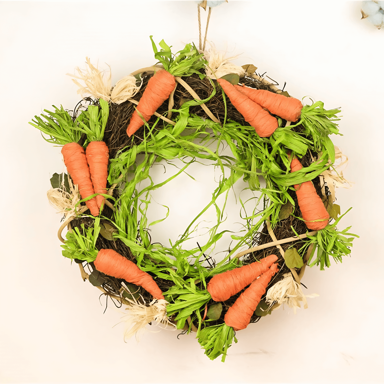 carrot wreath on a white wall