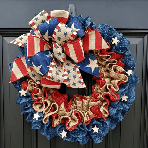 Large popular Burlap Wreath State of South Carolina Palmetto Tree Crescent Moon Blue White Mesh Ribbon Spring Summer Year Round Wreath