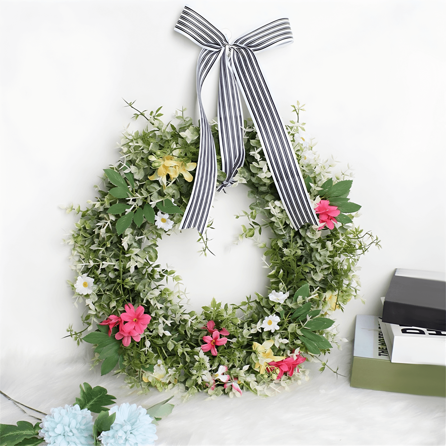 preserved boxwood wreath with bow