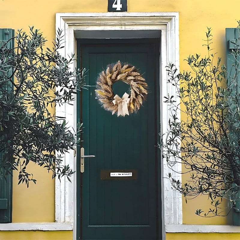 small wheat wreath on a door